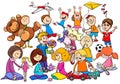 Children group playing with toys cartoon