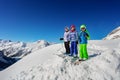 Children group ski sport portrait on mountain top Royalty Free Stock Photo