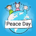 Children Group Standing Around Globe International Peace Holiday Poster Royalty Free Stock Photo