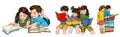 Children in groups read books illustration for kids Royalty Free Stock Photo