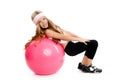 Children gym yoga girl with pilates pink ball