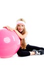Children gym yoga girl with pilates pink ball