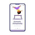 Children gymnastic sport championship onboarding screen, vector illustration.