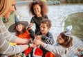 Children in Halloween costumes, trick or treating Royalty Free Stock Photo