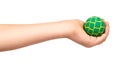 Children hand with color rubber ball, kids educational toy Royalty Free Stock Photo