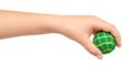 Children hand with color rubber ball, kids educational toy Royalty Free Stock Photo