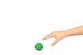 Children hand with color rubber ball, kids educational toy Royalty Free Stock Photo