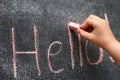 Children hand learn to write on the drawing board Royalty Free Stock Photo