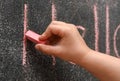 Children hand learn to write on the drawing board Royalty Free Stock Photo