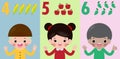 Children hand showing the number four five six , kids showing numbers 4 5 6 by fingers. Education concept, Kids learning material Royalty Free Stock Photo