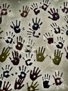 Children handprint on the wall. Royalty Free Stock Photo