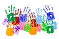 Children handprints border multicolor isolated on white background Royalty Free Stock Photo