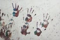 Children handprints on wall.kindergadening time Royalty Free Stock Photo