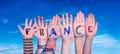 Children Hands Building Word France, Blue Sky