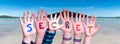 Children Hands Building Word Secret, Ocean And Sea