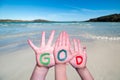 Children Hands Building Word God, Ocean Background Royalty Free Stock Photo