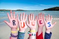 Children Hands Building Word Rules, Ocean Background