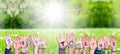 Children Hands Building Word Strong Together, Grass Meadow