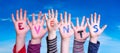 Children Hands Building Word Events, Blue Sky