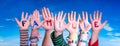 Children Hands Building Word Familie Means Family, Blue Sky Royalty Free Stock Photo