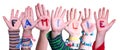 Children Hands Building Word Familie Means Family, Isolated Background Royalty Free Stock Photo