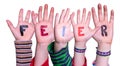 Children Hands Building Word Feier Means Celebration, Isolated Background Royalty Free Stock Photo