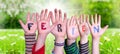 Children Hands Building Word Ferien Means Holidays, Grass Meadow Royalty Free Stock Photo