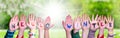 Children Hands Building Word Hello Winter, Grass Meadow