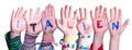 Children Hands Building Word Italien Means Italy, Isolated Background