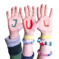 Children Hands Building Word Jul Means Christmas, Isolated Background