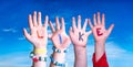 Children Hands Building Word Like, Blue Sky