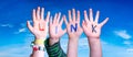 Children Hands Building Word Link, Blue Sky