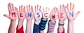 Children Hands Building Word Menschen Means Human, Isolated Background