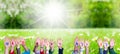 Children Hands Building Word Need Help Ask Us, Grass Meadow Royalty Free Stock Photo