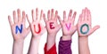 Children Hands Building Word Nuevo, Isolated Background Royalty Free Stock Photo