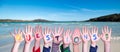 Children Hands Building Word Questions, Sea And Ocean Background Royalty Free Stock Photo