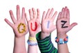 Children Hands Building Word Quiz, Isolated Background