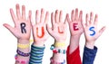 Children Hands Building Word Rules, Isolated Background