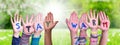 Children Hands Building Word Stay Warm, Grass Meadow