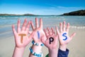 Children Hands Building Word Tips, Ocean Background