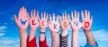 Children Hands Building Word Weekend, Blue Sky