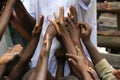 Children hands raised, begging, West Africa