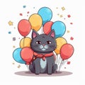 Children Happy Birthday greeting card with a funny black cat. art design, illustration . Ai generated Royalty Free Stock Photo