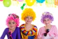 Children happy birthday party with clown wigs Royalty Free Stock Photo