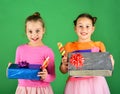 Children with happy faces pose with candies and presents Royalty Free Stock Photo