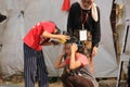 children with happy faces take part in a traditional competition to commemorate Indonesia's independence day