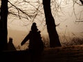 Children in happy family at sunset in silhouette Royalty Free Stock Photo