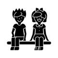 Children happy sitting on bench, boy and girl icon, vector illustration, sign on isolated background Royalty Free Stock Photo