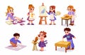 Children Have Creative Pursuits Enjoy Recreation Vector Set