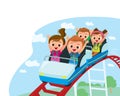 Children have fun in amusement park. Roller coaster. Exhilarating rides.Roller-coaster Royalty Free Stock Photo